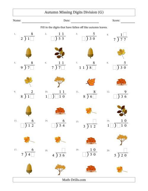 The Autumn Missing Digits Division (Easier Version) (G) Math Worksheet