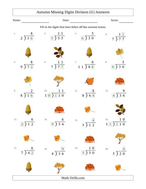 The Autumn Missing Digits Division (Easier Version) (G) Math Worksheet Page 2