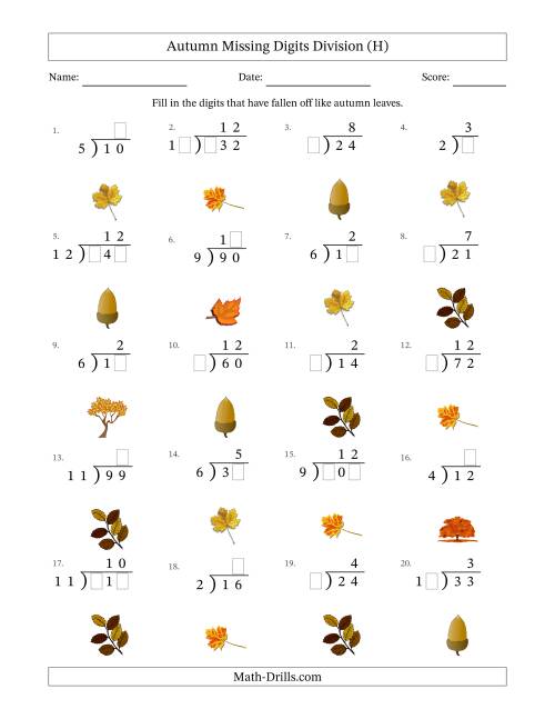 The Autumn Missing Digits Division (Easier Version) (H) Math Worksheet