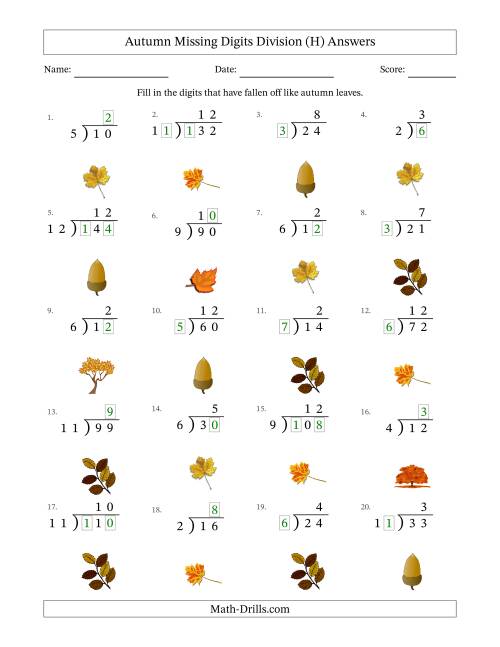 The Autumn Missing Digits Division (Easier Version) (H) Math Worksheet Page 2