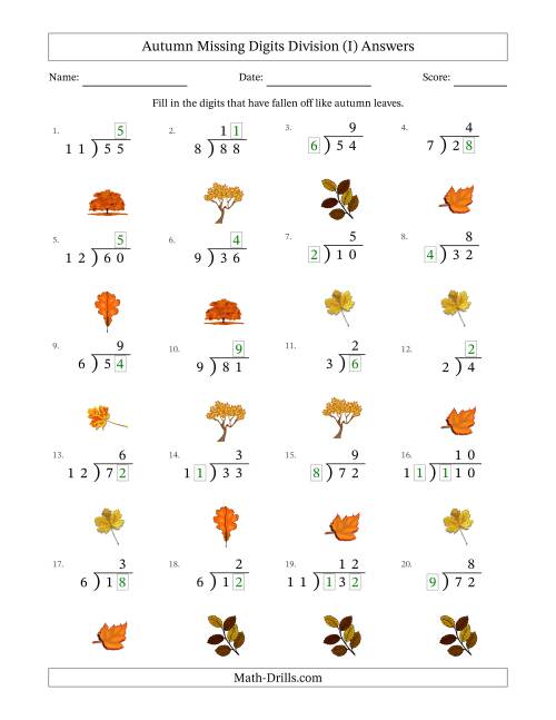 The Autumn Missing Digits Division (Easier Version) (I) Math Worksheet Page 2