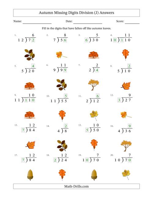 The Autumn Missing Digits Division (Easier Version) (J) Math Worksheet Page 2