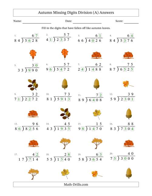 The Autumn Missing Digits Division (Harder Version) (A) Math Worksheet Page 2