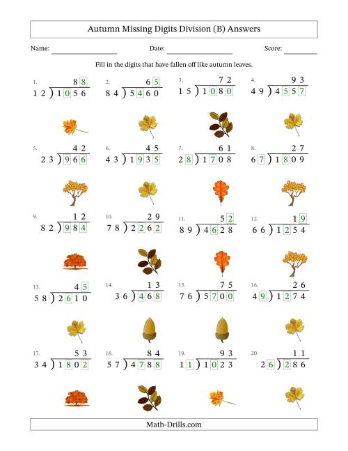 The Autumn Missing Digits Division (Harder Version) (B) Math Worksheet Page 2