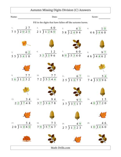 The Autumn Missing Digits Division (Harder Version) (C) Math Worksheet Page 2