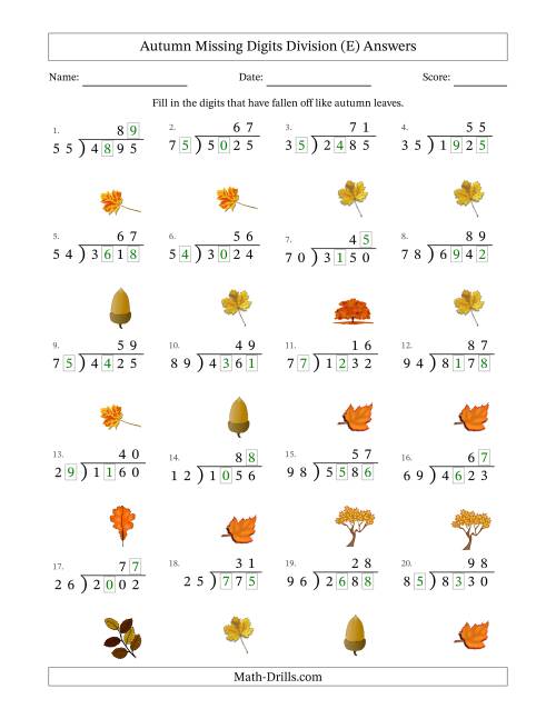 The Autumn Missing Digits Division (Harder Version) (E) Math Worksheet Page 2
