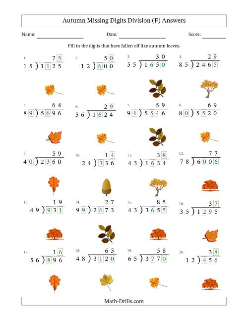 The Autumn Missing Digits Division (Harder Version) (F) Math Worksheet Page 2