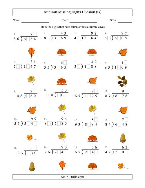 The Autumn Missing Digits Division (Harder Version) (G) Math Worksheet