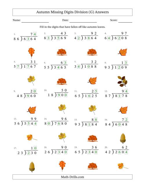 The Autumn Missing Digits Division (Harder Version) (G) Math Worksheet Page 2
