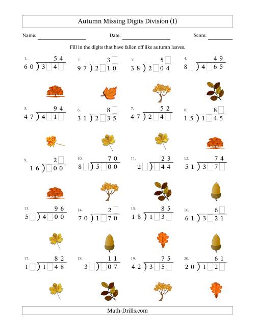 The Autumn Missing Digits Division (Harder Version) (I) Math Worksheet