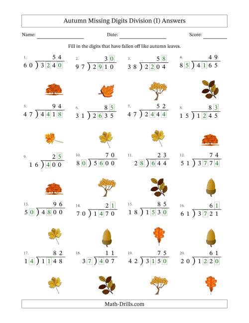 The Autumn Missing Digits Division (Harder Version) (I) Math Worksheet Page 2