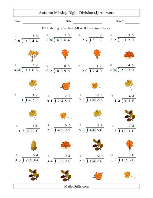 The Autumn Missing Digits Division (Harder Version) (J) Math Worksheet Page 2
