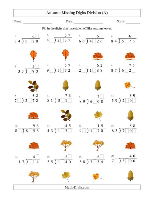 The Autumn Missing Digits Division (Harder Version) (All) Math Worksheet
