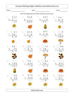 Autumn Missing Digits Addition and Subtraction (Easier Version)