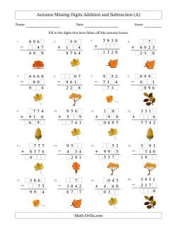 Autumn Missing Digits Addition and Subtraction (Harder Version)