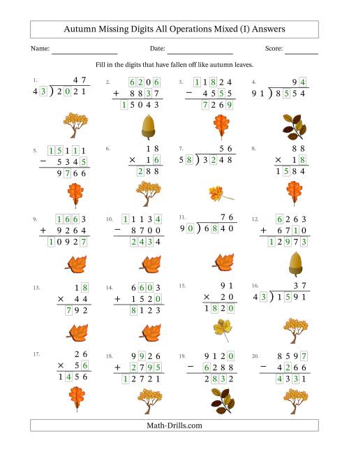 The Autumn Missing Digits All Operations Mixed (Harder Version) (I) Math Worksheet Page 2