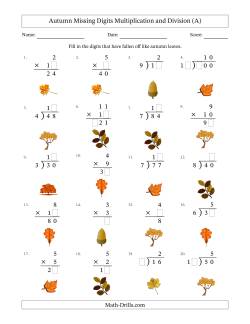 Autumn Missing Digits Multiplication and Division (Easier Version)