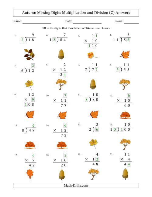 The Autumn Missing Digits Multiplication and Division (Easier Version) (C) Math Worksheet Page 2