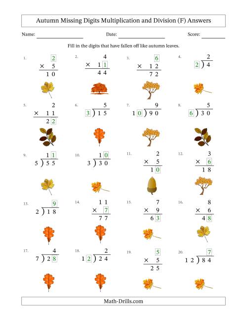 The Autumn Missing Digits Multiplication and Division (Easier Version) (F) Math Worksheet Page 2