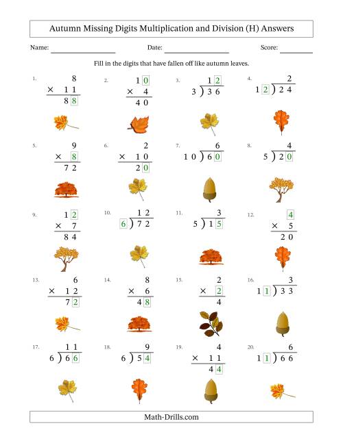 The Autumn Missing Digits Multiplication and Division (Easier Version) (H) Math Worksheet Page 2