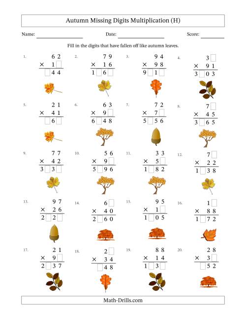 The Autumn Missing Digits Multiplication (Harder Version) (H) Math Worksheet