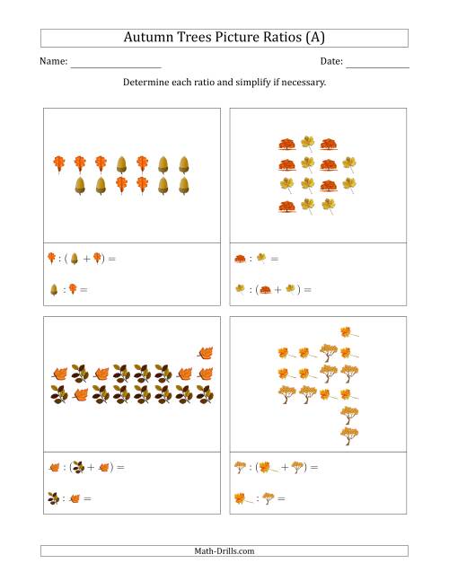 The Autumn Trees Picture Ratios (Scattered) (A) Math Worksheet