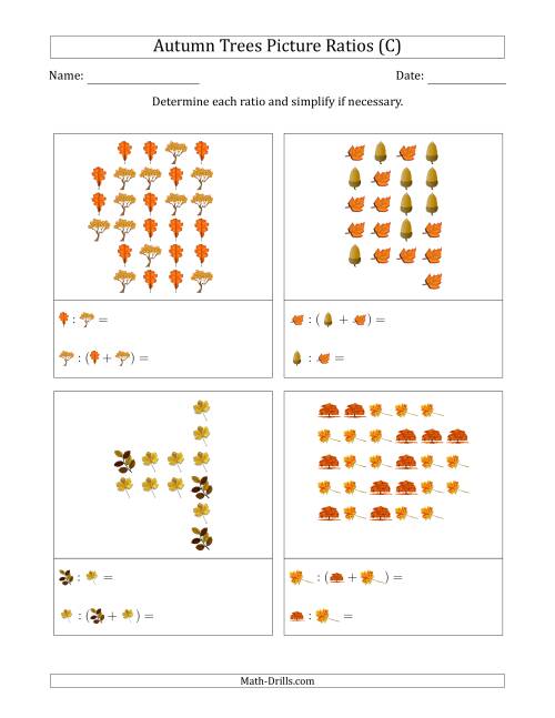 The Autumn Trees Picture Ratios (Scattered) (C) Math Worksheet