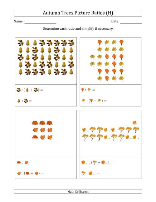 The Autumn Trees Picture Ratios (Scattered) (H) Math Worksheet