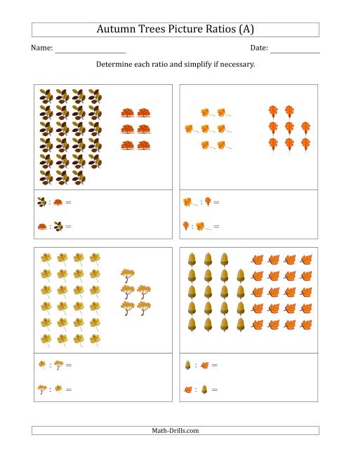 The Autumn Trees Part-to-Part Picture Ratios (Grouped) (A) Math Worksheet