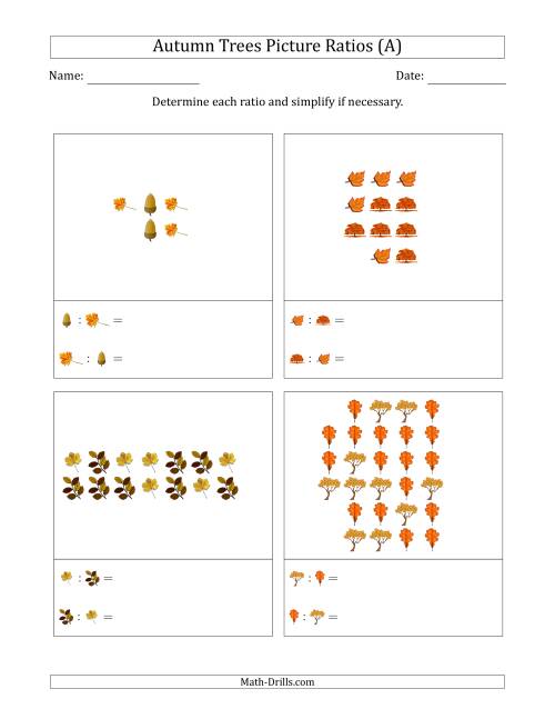 The Autumn Trees Part-to-Part Picture Ratios (Scattered) (A) Math Worksheet