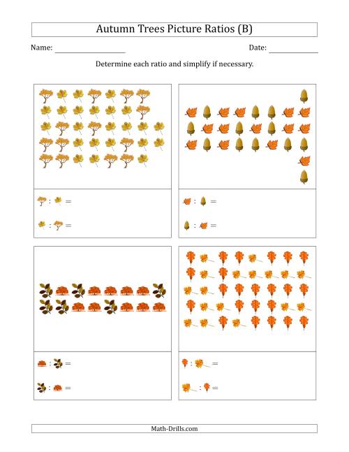 The Autumn Trees Part-to-Part Picture Ratios (Scattered) (B) Math Worksheet