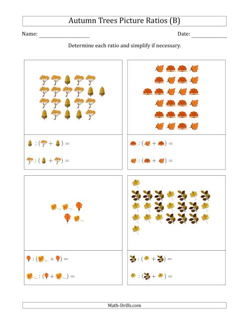 The Autumn Trees Part-to-Whole Picture Ratios (Scattered) (B) Math Worksheet