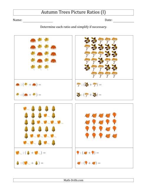 The Autumn Trees Part-to-Whole Picture Ratios (Scattered) (I) Math Worksheet