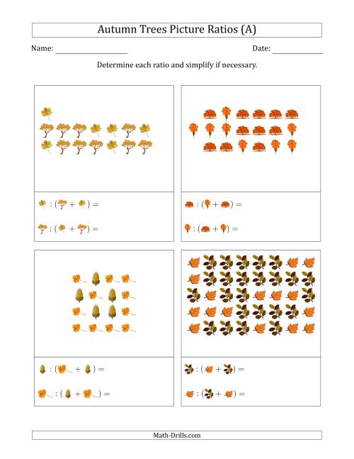 The Autumn Trees Part-to-Whole Picture Ratios (Scattered) (All) Math Worksheet