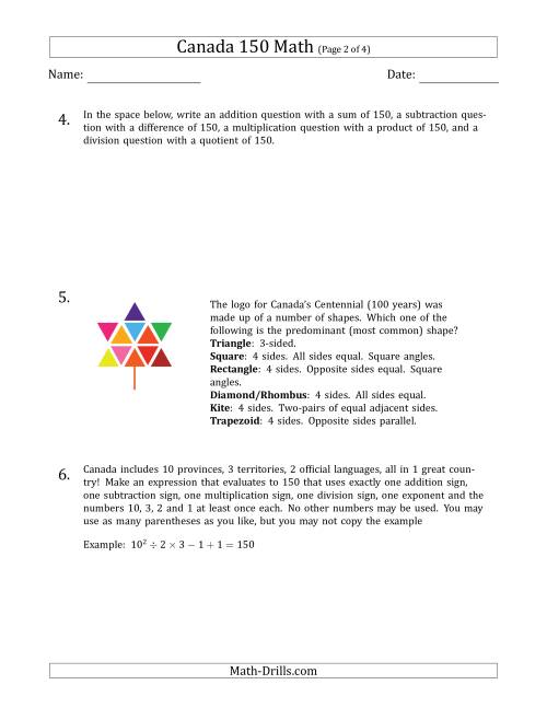 The Canada 150 Math Word Problems Math Worksheet Page 2