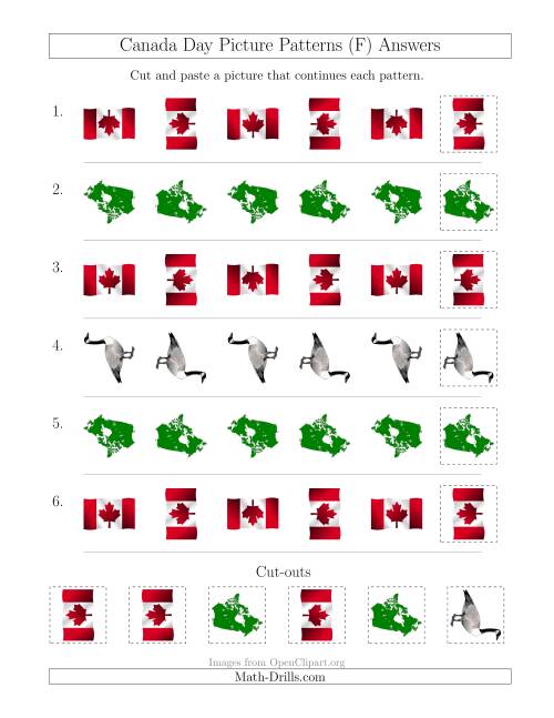 The Canada Day Picture Patterns with Rotation Attribute Only (F) Math Worksheet Page 2