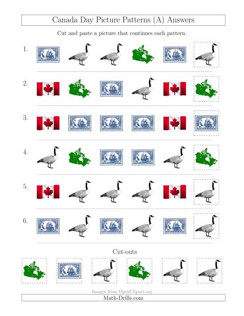 The Canada Day Picture Patterns with Shape Attribute Only (A) Math Worksheet Page 2