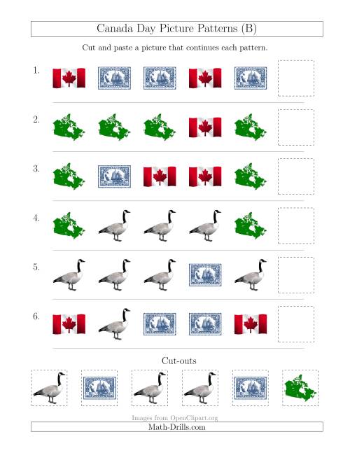 The Canada Day Picture Patterns with Shape Attribute Only (B) Math Worksheet