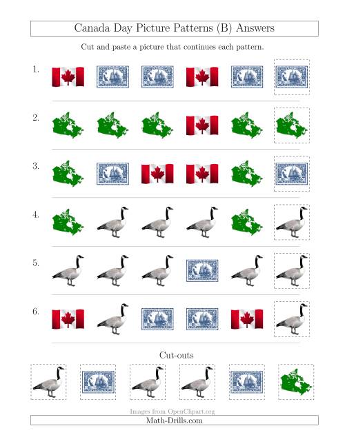 The Canada Day Picture Patterns with Shape Attribute Only (B) Math Worksheet Page 2