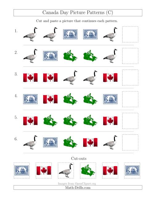 The Canada Day Picture Patterns with Shape Attribute Only (C) Math Worksheet