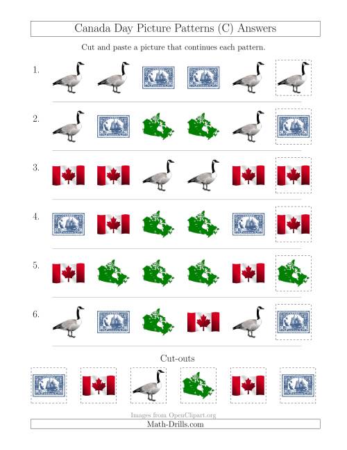 The Canada Day Picture Patterns with Shape Attribute Only (C) Math Worksheet Page 2
