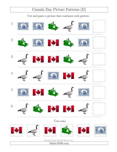 The Canada Day Picture Patterns with Shape Attribute Only (D) Math Worksheet