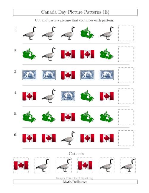 The Canada Day Picture Patterns with Shape Attribute Only (E) Math Worksheet