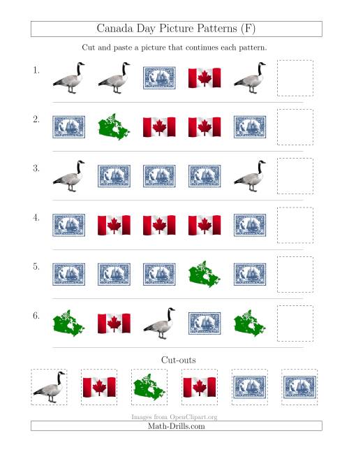 The Canada Day Picture Patterns with Shape Attribute Only (F) Math Worksheet