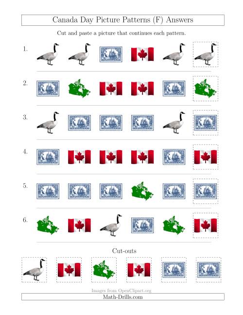 The Canada Day Picture Patterns with Shape Attribute Only (F) Math Worksheet Page 2