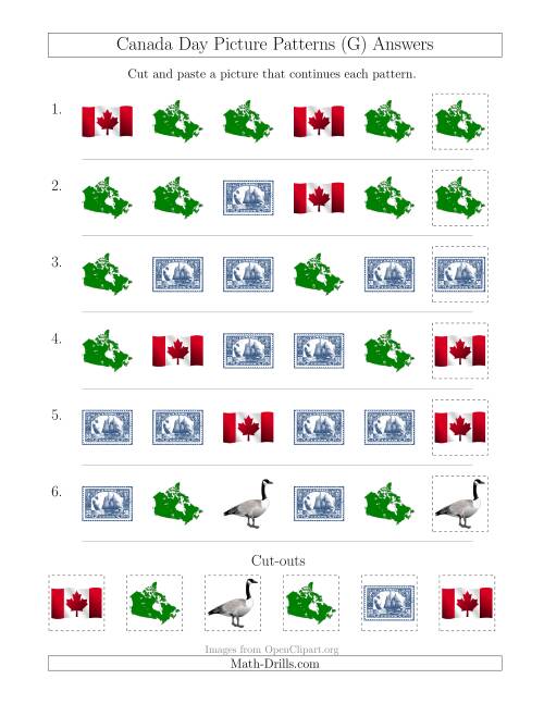 The Canada Day Picture Patterns with Shape Attribute Only (G) Math Worksheet Page 2