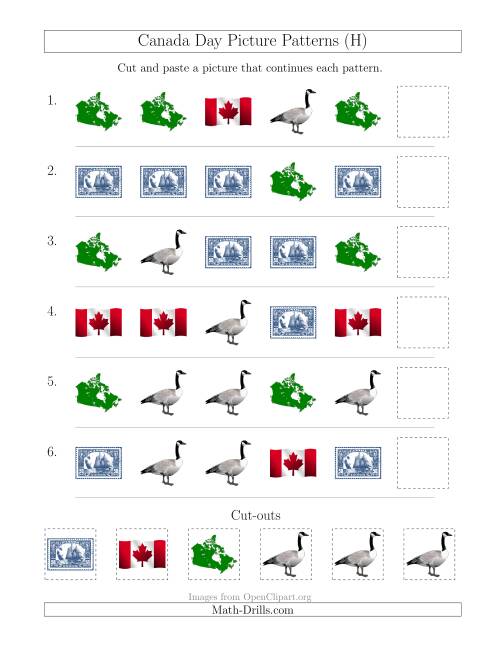 The Canada Day Picture Patterns with Shape Attribute Only (H) Math Worksheet