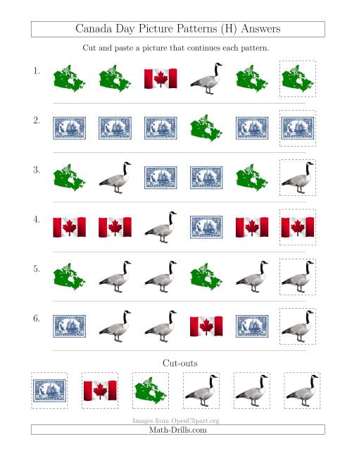 The Canada Day Picture Patterns with Shape Attribute Only (H) Math Worksheet Page 2