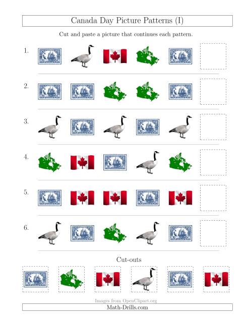 The Canada Day Picture Patterns with Shape Attribute Only (I) Math Worksheet