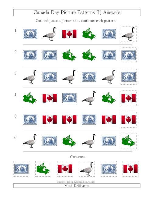 The Canada Day Picture Patterns with Shape Attribute Only (I) Math Worksheet Page 2